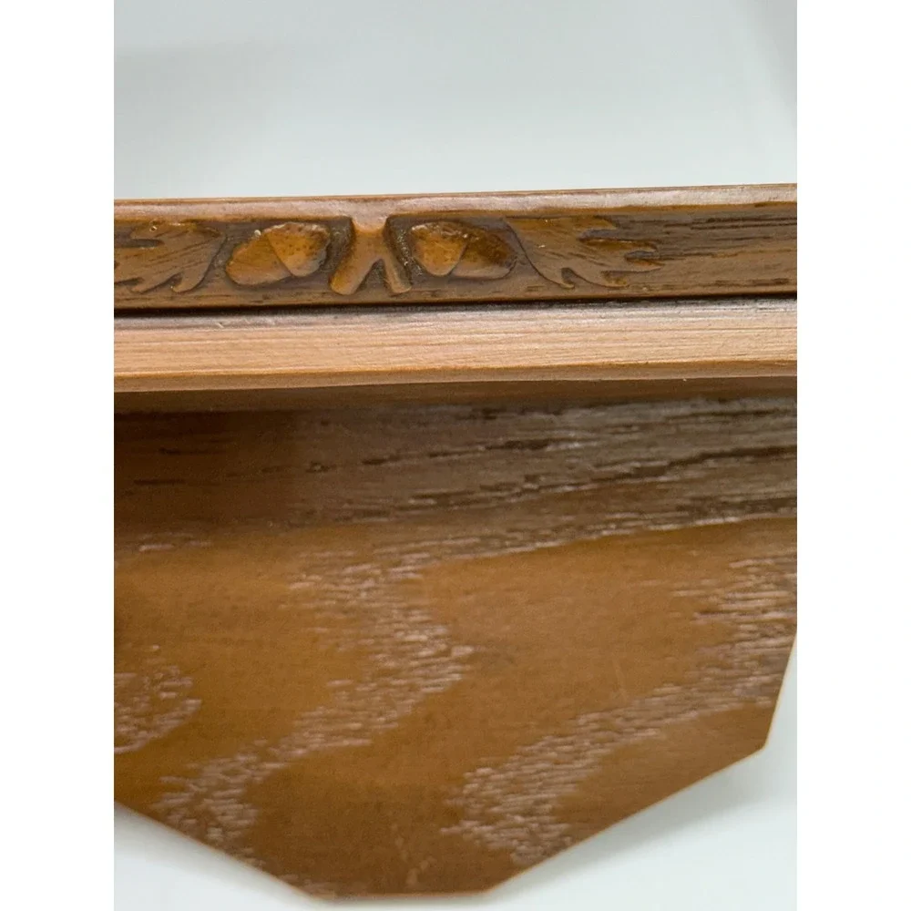 VTG Syroco Faux Wood Wall Sconces Brown Acorn Leaf Carved Floating Shelves Pair